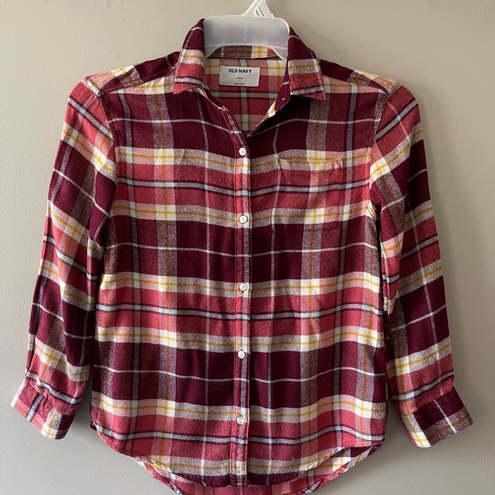 Plaid Flannel Shirt for Girls/Burgundy Plaid/Size L-10/12/Old Navy